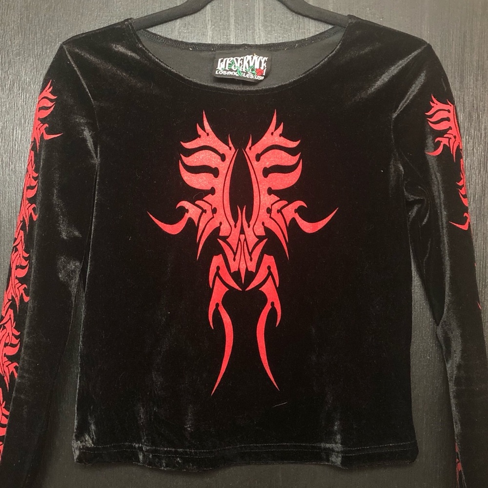 Vintage Velvet Long-Sleeved Crop Top